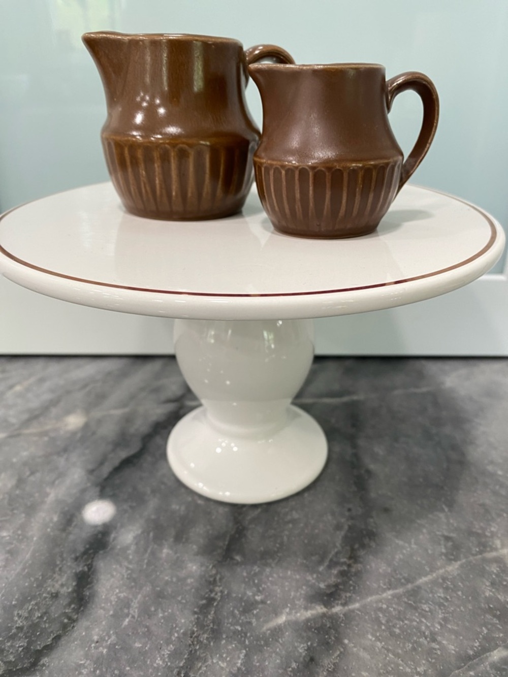 Brown Vintage Ceramic Creamer Pitcher Set - Rustic Gloss Finish.  Ries